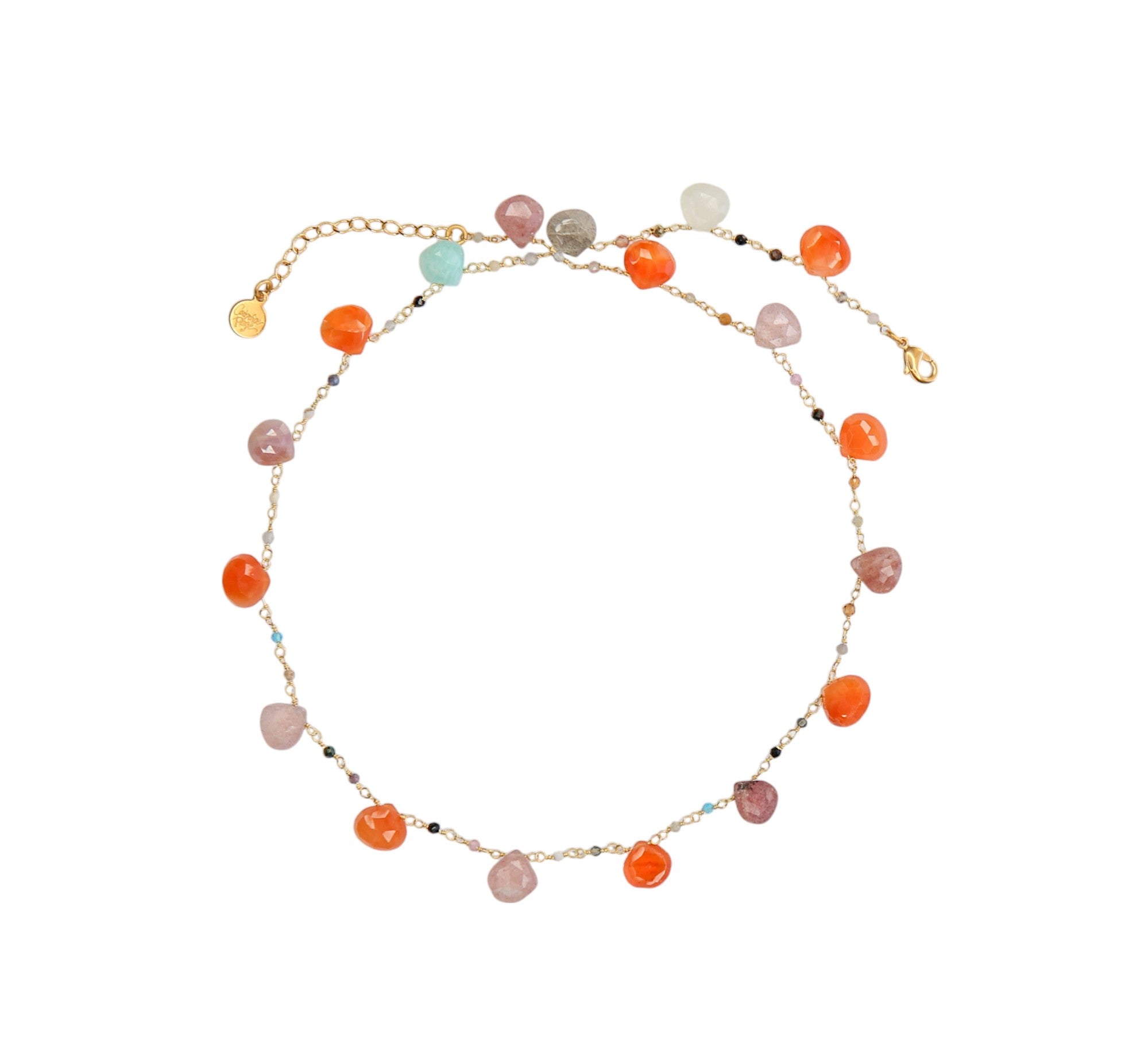 Gemstone Station Necklace in Pink Multi