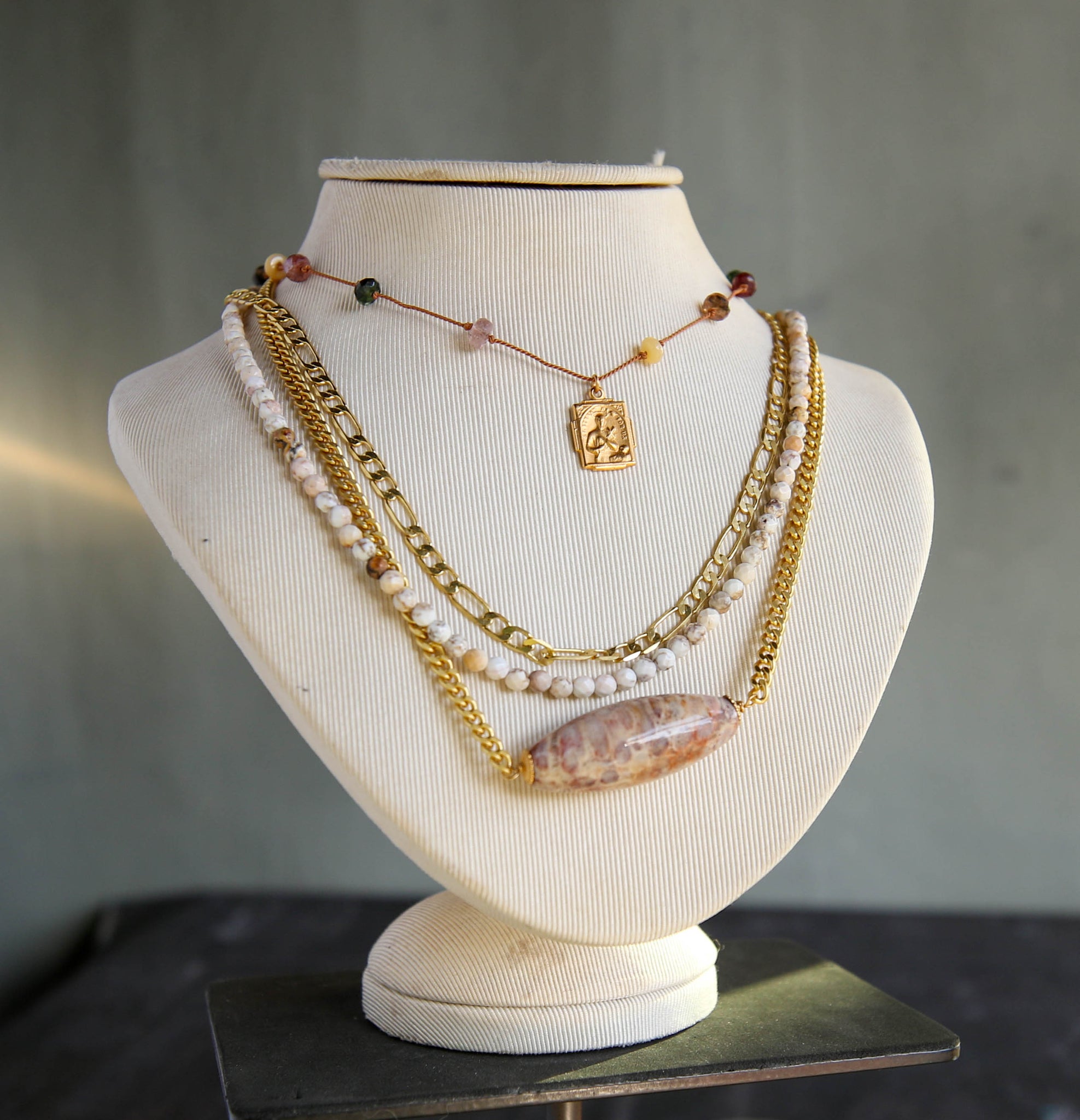 Palladio Triple Strand Necklace in White Opal